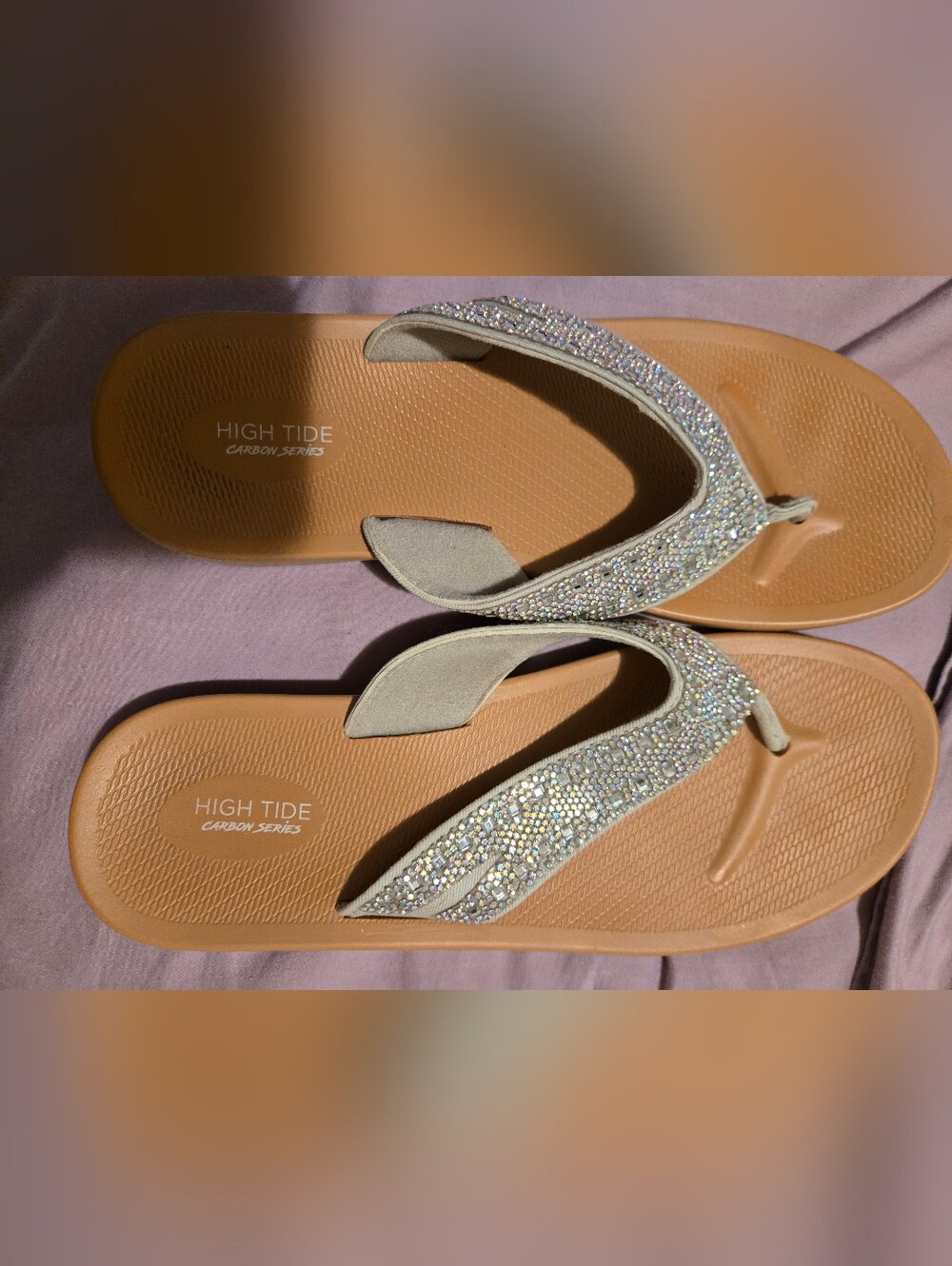 Glitter Thong Sandals in Beige/Tan